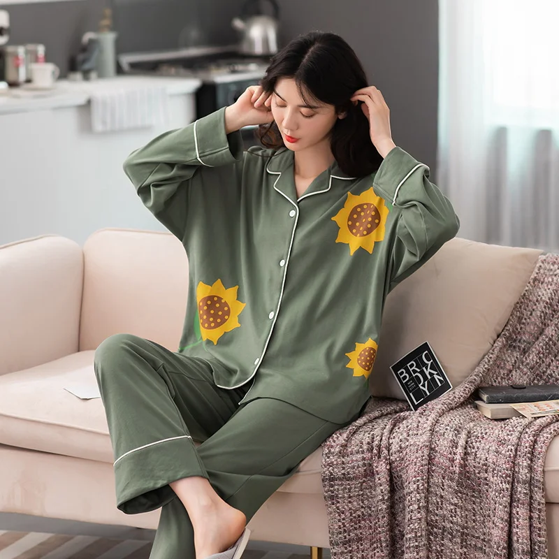 

New 2021 Spring WAVMIT Women Pyjamas Full Cotton Long Top Female NightSuit Plus M-4XL Sleepwear for Women Leisure Outwear Pajama
