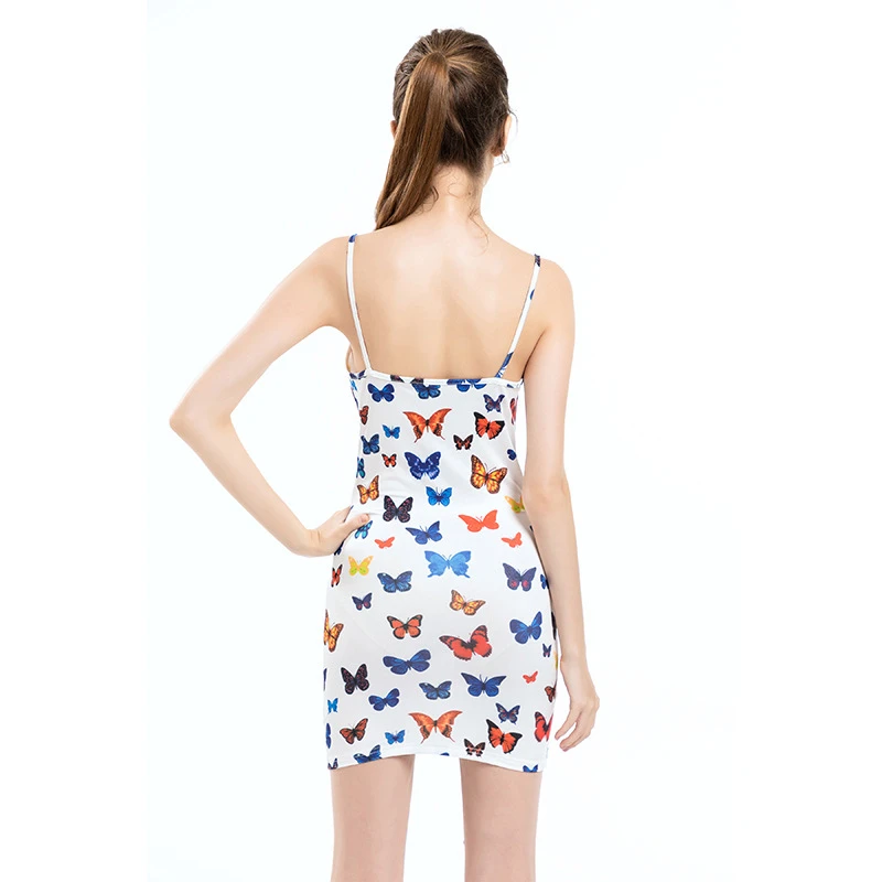 

Butterfly Print Summer Sexy Dress Women Spaghetti Strap Bodycon Sheath Backless Mini Dress Female Evening Party Dresses Vestidos