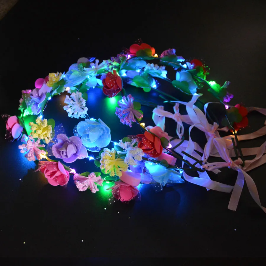 Головная повязка с цветком для вечеринки светодиодная лента волос венок