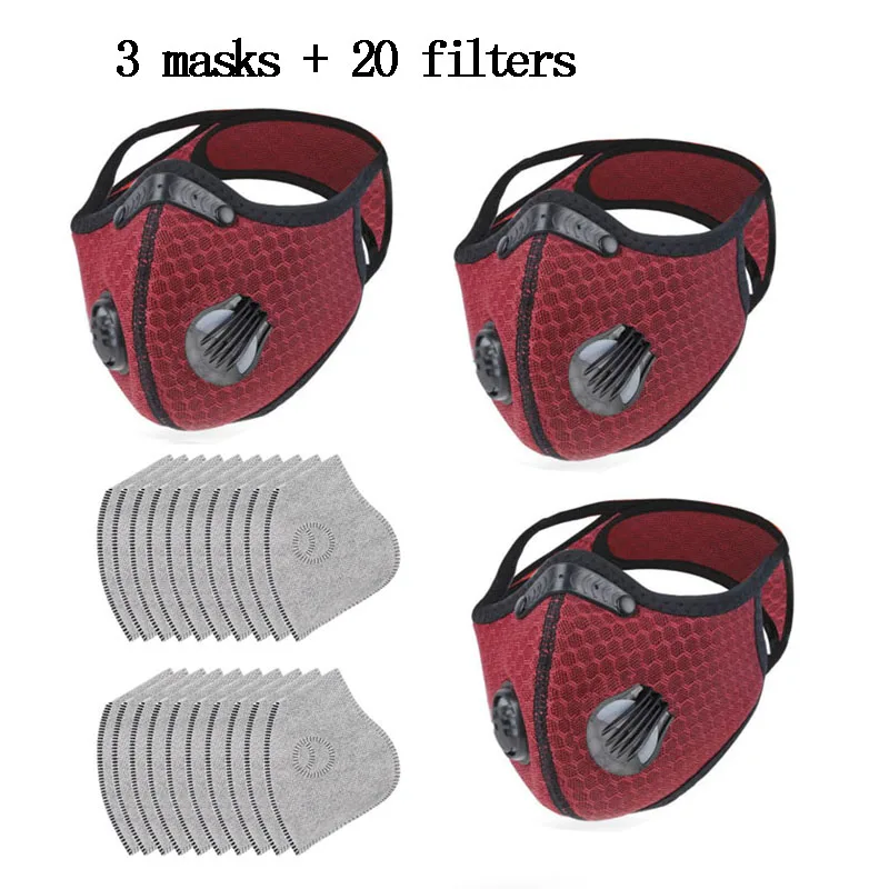 

5 masks Cycling Face Mask with Filters PM 2.5 Anti-Pollution Unisex Mouth Washable Breathable Dustproof Activated Carbon