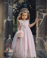country pink lace flower girls dress for weddings with 3d floral a line floor length formal kids wear communion party vestidos