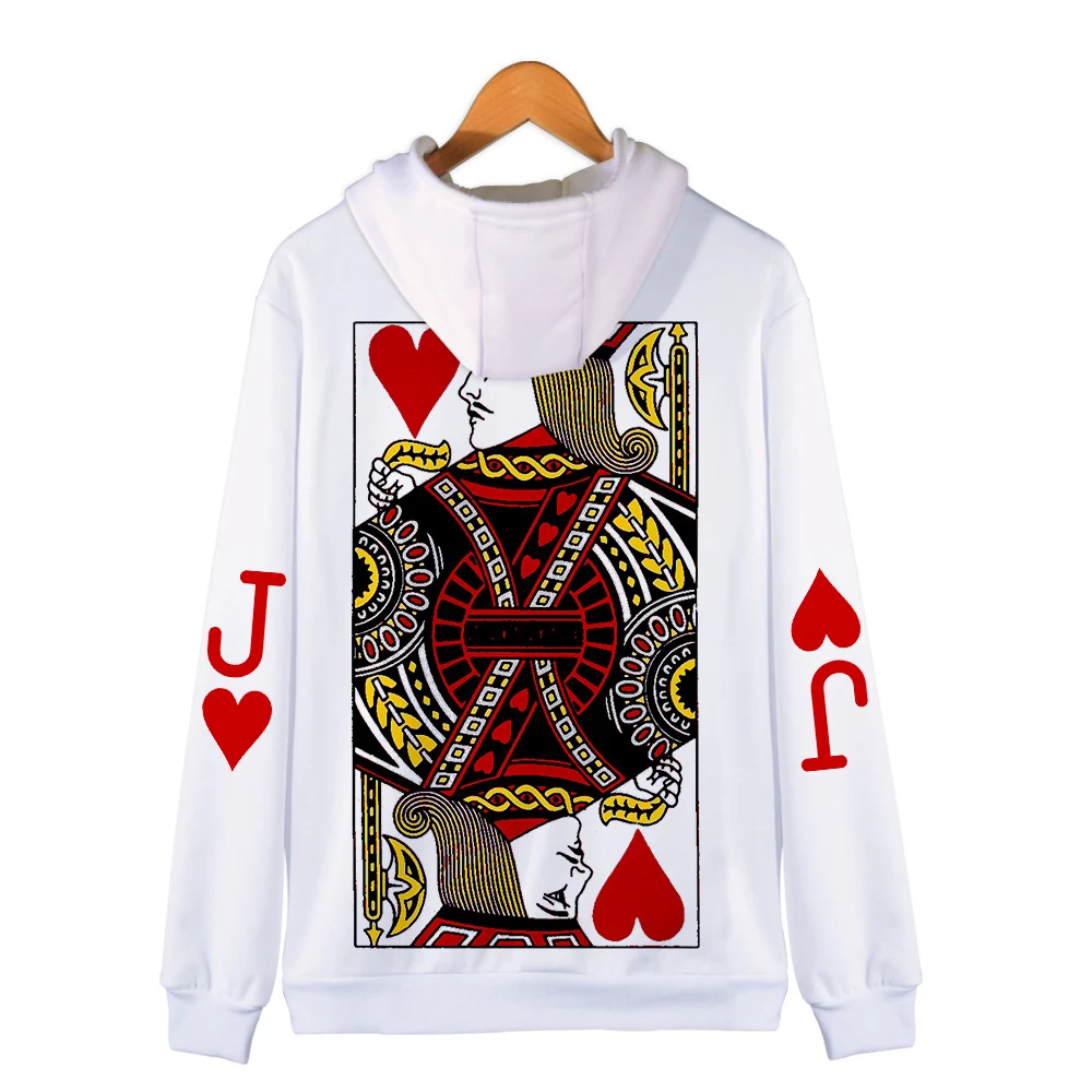 

Poker King and Queen Fashion 3D Zipper hip hop high Street Hipster Hooded Sweatshirt Unisex Casual Street Hoodies Zipper