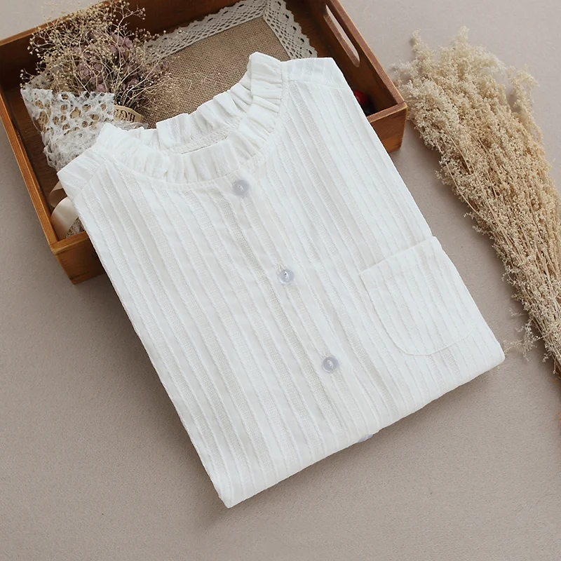 OL стильная женская блузка с круглым вырезом 100% хлопок белая рубашка элегантная