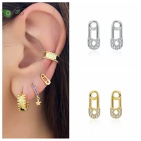 925 sterling silver small unique paperclip 3 8mm safety pin studs women fashion micro pave zircon earrings simple jewelry a55