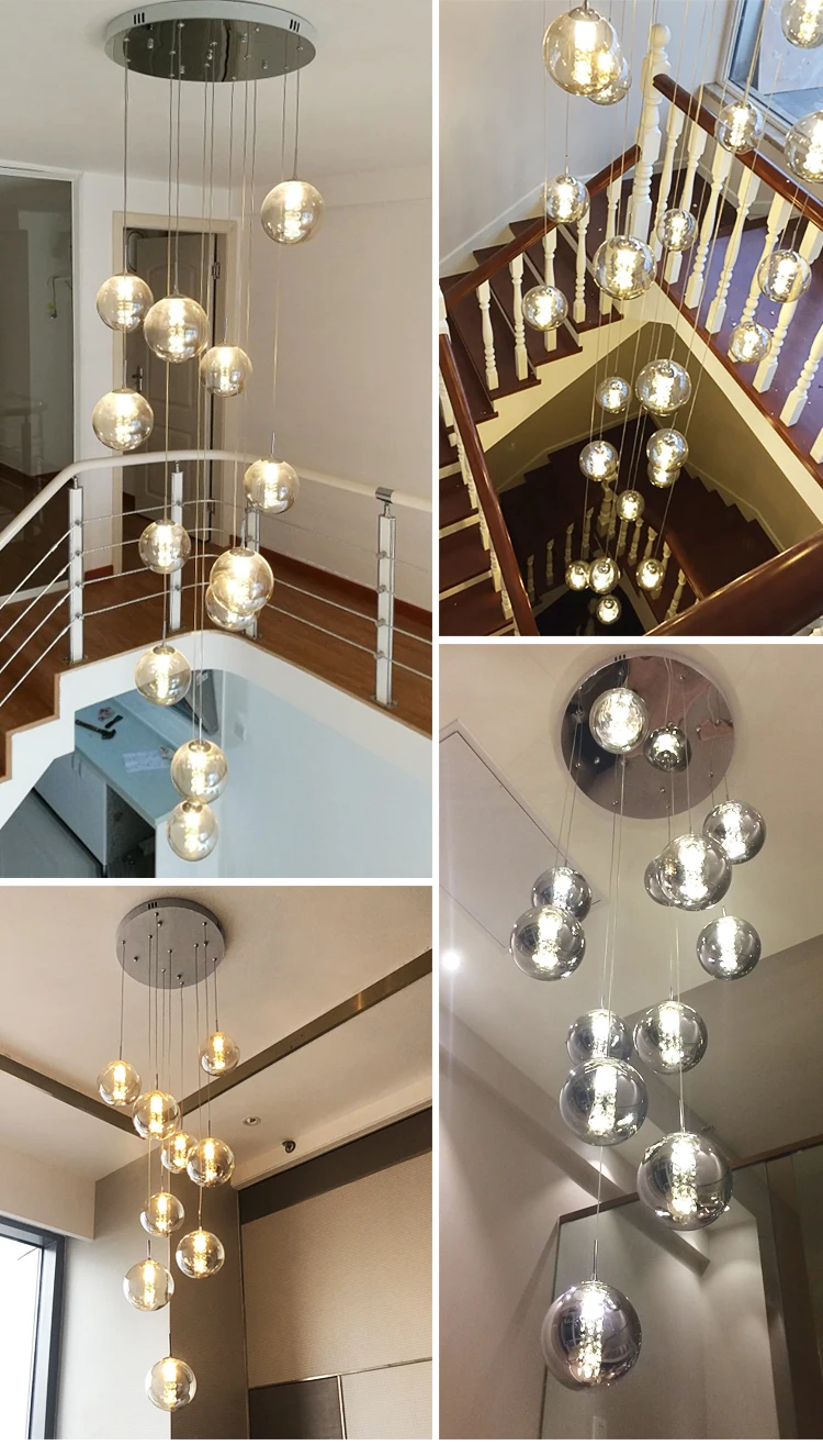 Высокая вилла Entryway Orb стеклянные лестницы Висячие спиральные длинные лампы Современные хрустальные бусины лестница люстра для дома