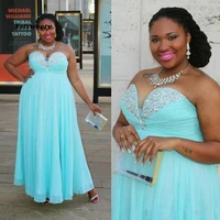 light aqua sparkly crystal evening dresses formal gowns plus size sweetheart rhinestones empire waist backless cheap prom dresse