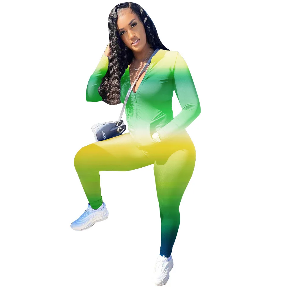 

CXUEY Lycra Discolour Sweater Female Set 2 Pcs Fitness Suit Long Sleeve Zipper Gym Workout Sport Clothes for Women Sportswear XL