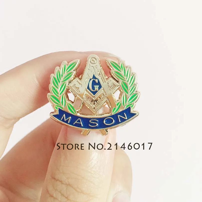 

New Arrival 1'' Masonic Wreath Hat Lapel Pin Square and Compass G Mason Enamel Pins Brooch Freemason Metal Badge Blue Lodge