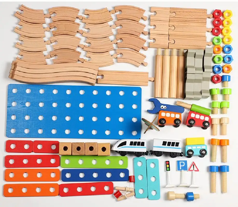 95 шт. Детский пазл блок для разборки орехов Деревянный Железнодорожный поезд