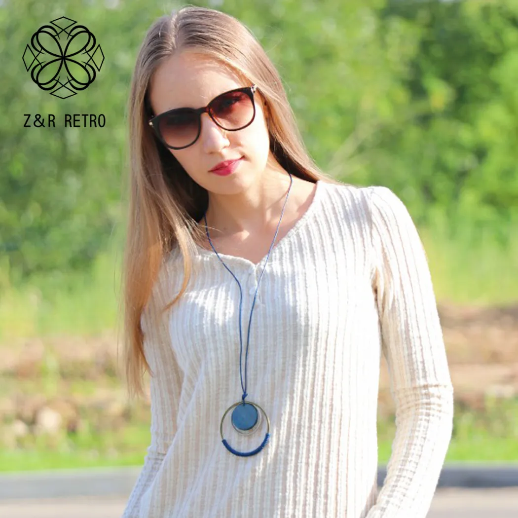 Деревянные ожерелья и подвески для женщин круглые в богемном стиле винтажные