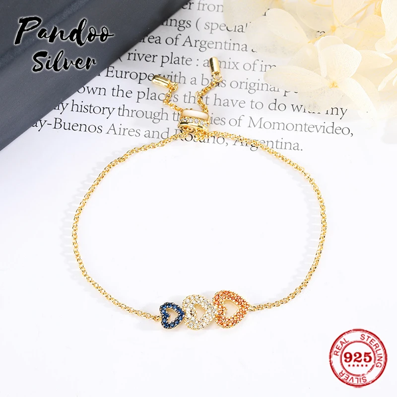 

High Quality S925 Sterling Silver Original Jewelry,TOI ET MOI Adjustable Bracelet,Triple Heart Bracelet For Women Gift AB4263OXY
