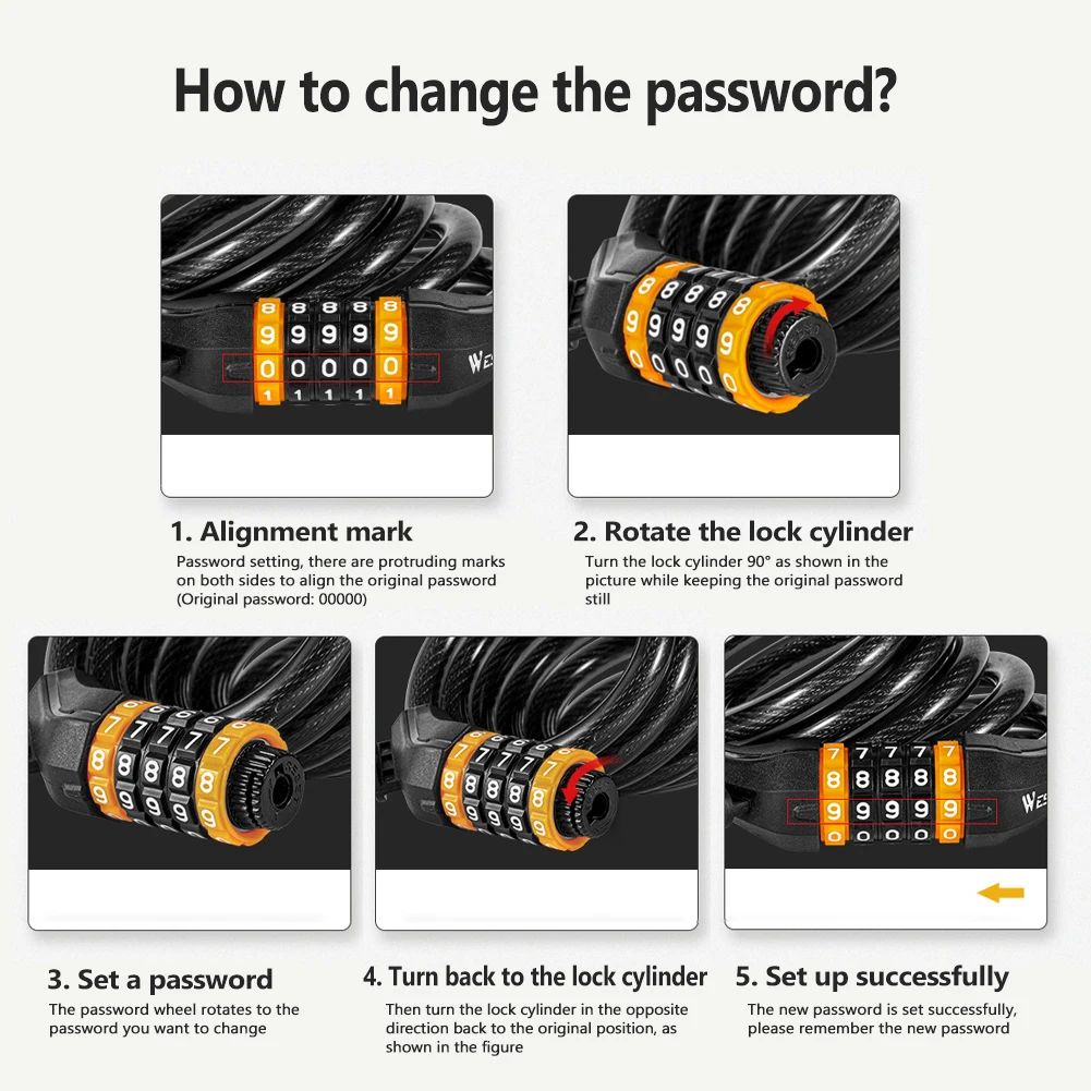 

WEST BIKING Bike Lock 4/5 Digit Code Combination Bicycle Cable Lock Bicycle Security Lock Bicycle Equipment MTB Anti-theft Lock