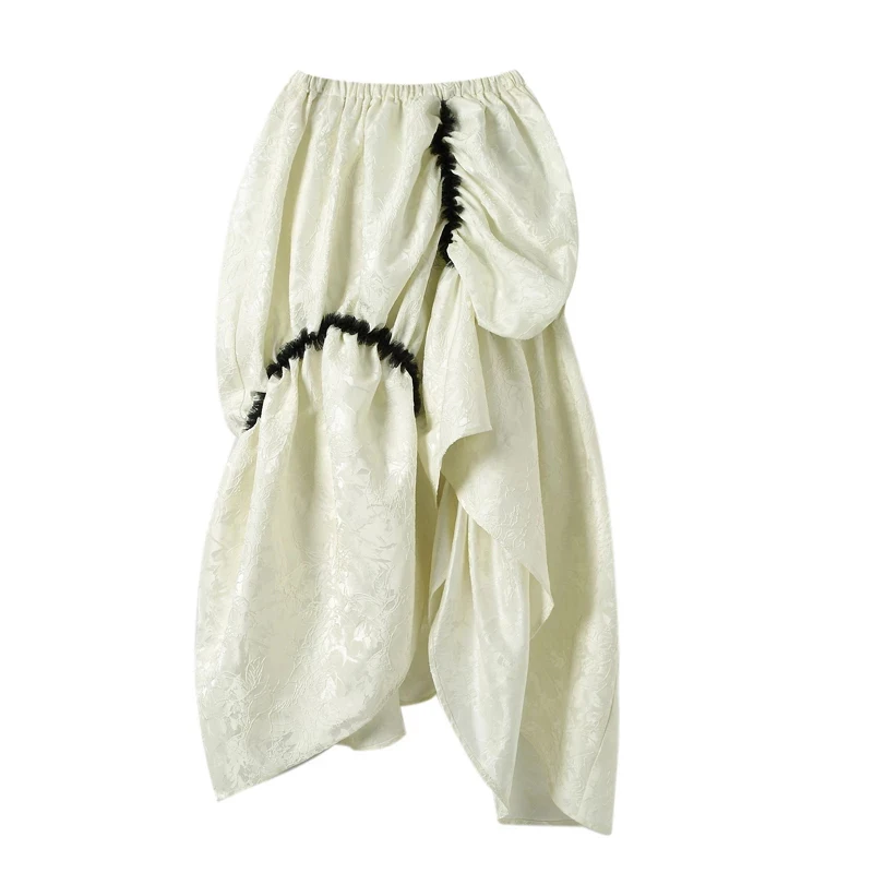 

Ballet Dancer Skirts Suit Women Summer Texture Jacquard Crop Top Irregular Pleated Long Skirt Plus Size Mesh Patchwork Sets Girl