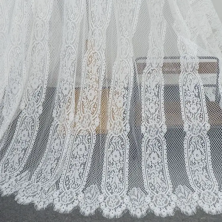 

Hollow out eyelash french lace fabric Geometric design 1.5x3 meters=1 piece designer lace, dress making lace wedding lace white