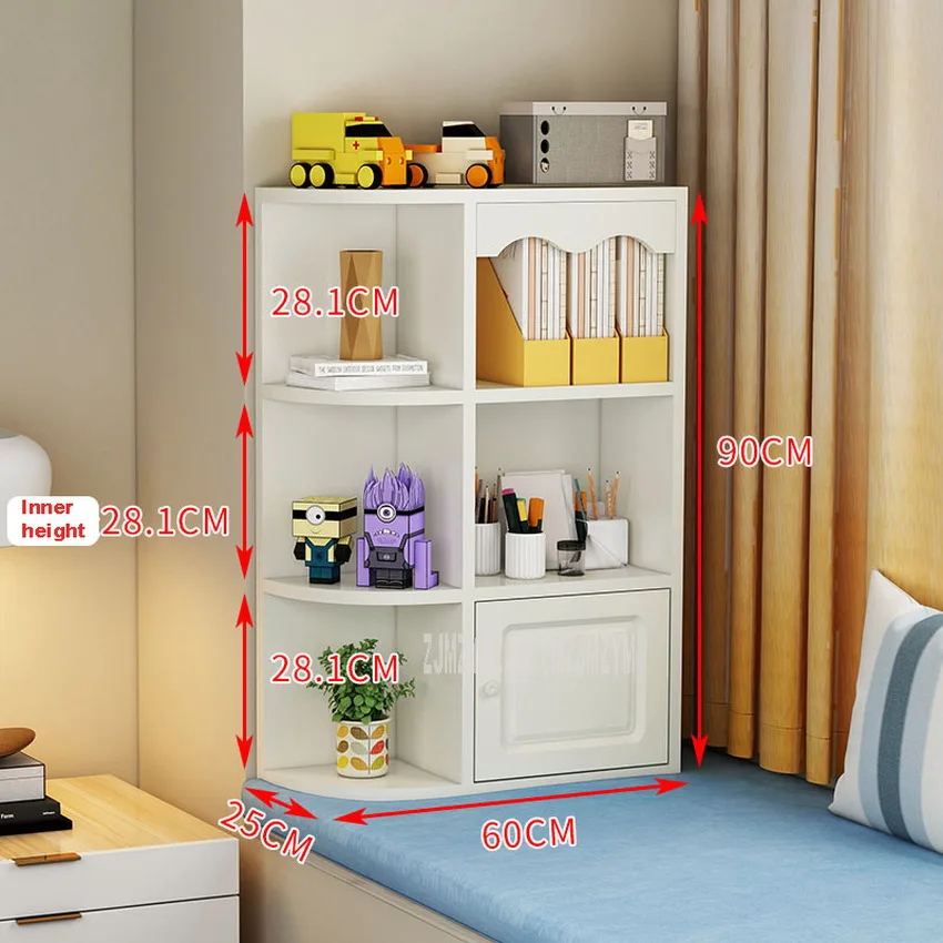 Three Layer Bookshelf Bookcase Simple Modern Living Room Bedroom Window Side Corner Storage Cabinet Wood Organize Shelf |
