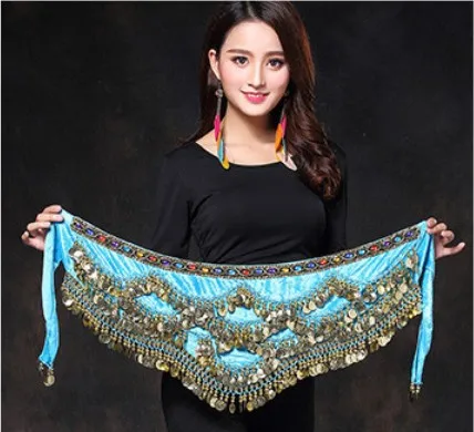 Sky blue Женский костюм для танца живота, хип-шарф, аксессуары, пояс, юбка для танца живота, монеты, шелковый шарф, талия, цепь, обертывание, кристалл, танцевальная одежда для взрослых - Цвет: Sky blue