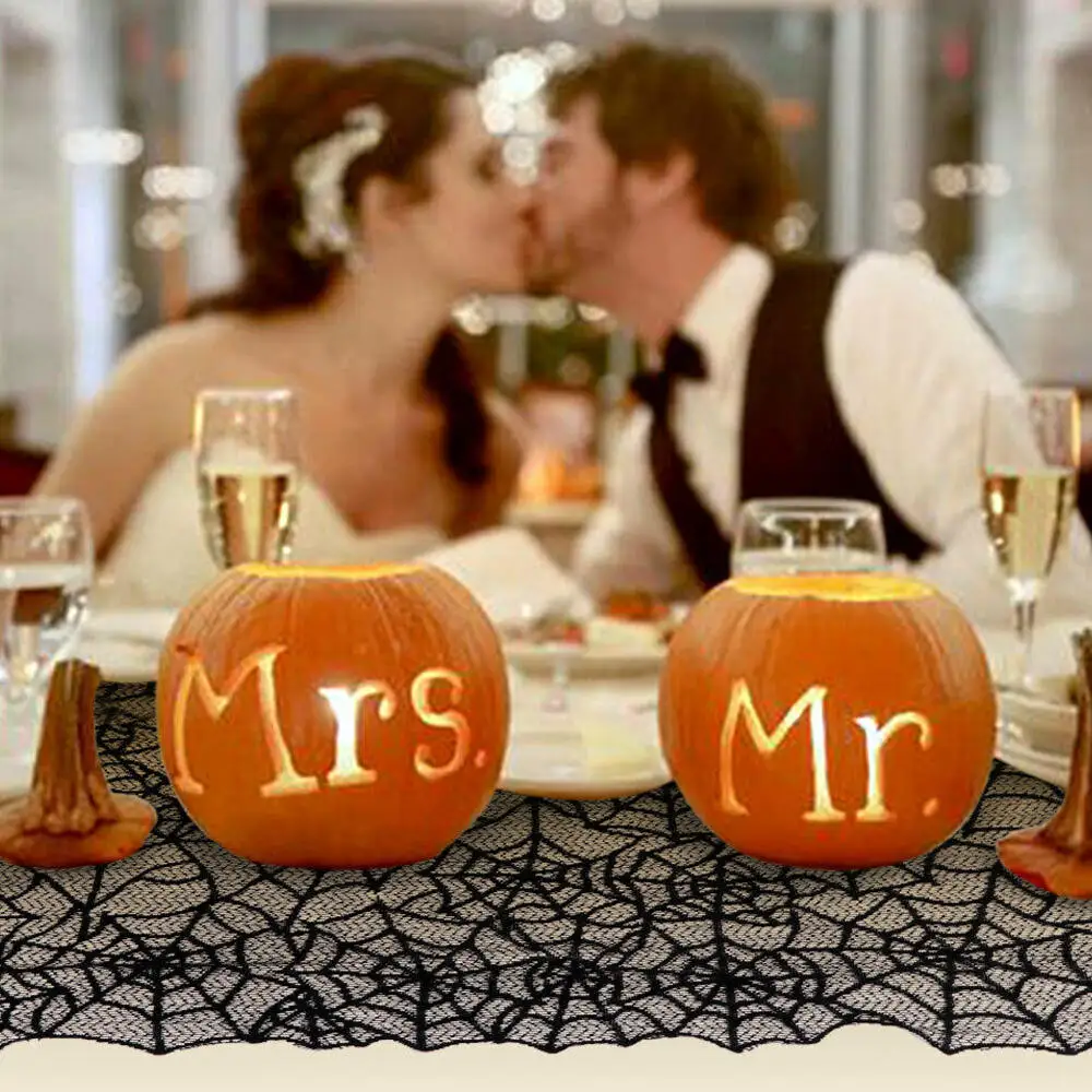 Скатерть из черного кружева с изображением паутины на Хэллоуин | Дом и сад