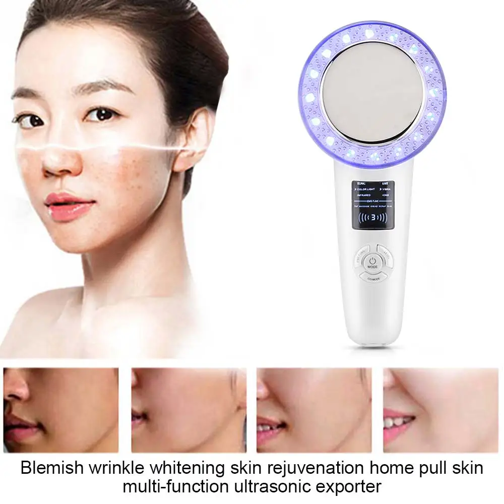 Beste 6 In 1 Smart Ultrasone Ion Schoonheid Apparaat Gezicht Huidverzorging Draai Lifting Massager Machine Led Photon Gezicht Lichaam Ems Massager