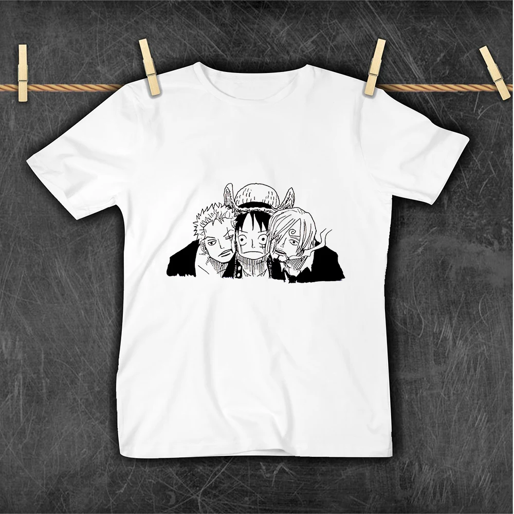 

One Piece T Shirts Boys Harajuku Punk Style T-shirt Best Friends White Kids Tshirt Japanese Pop Anime Children's Clothing 2021