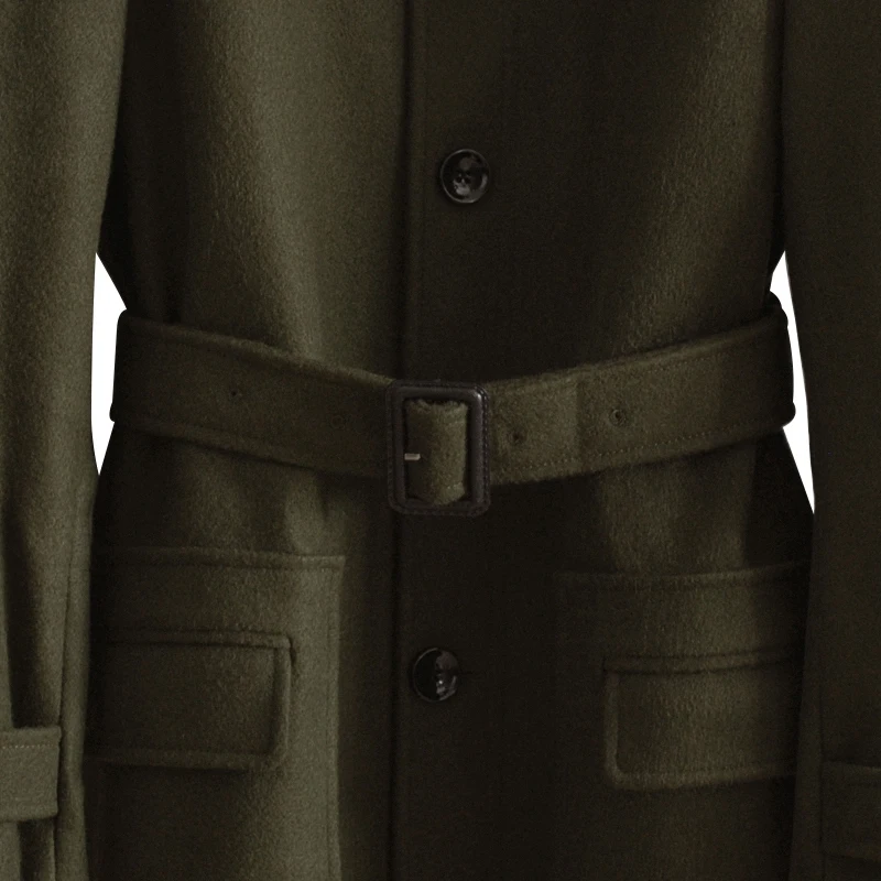 Мужская шерстяная однобортная куртка зеленое длинное пальто в британском стиле