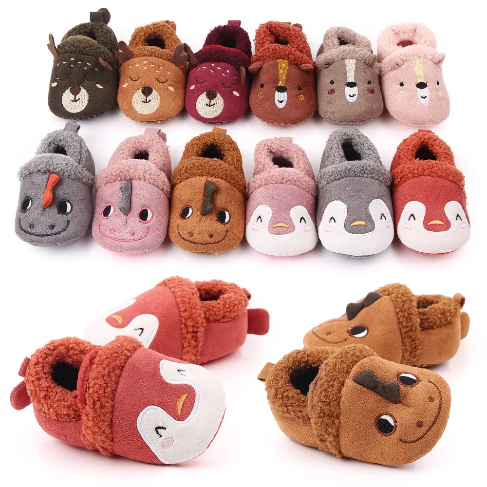 

Cute Cartoon Baby Boy Girl Shoes Newborn First Walkers Winter Plush Warm Infant Shoes Toddler Anti-slip Baby Moccasins Shoes