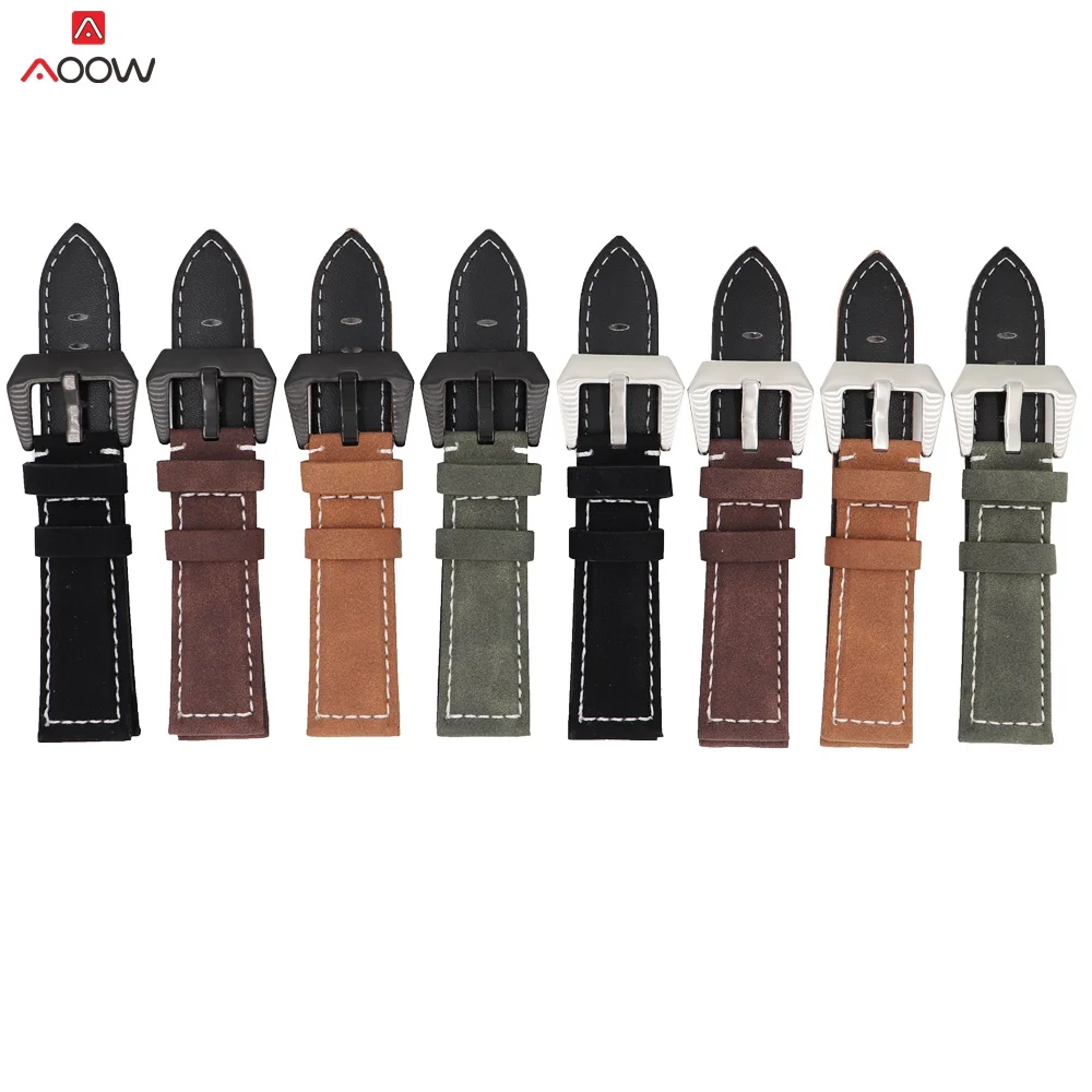 Кожаный ремешок AOOW для мужских и женских часов матовый черный серебристый