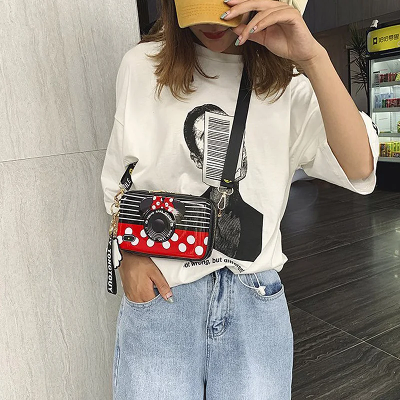 disney mickey mouse girl camera bag messenger mobile phone bags mini coin purse versatile pvc shoulder diagonal handbag backpack free global shipping