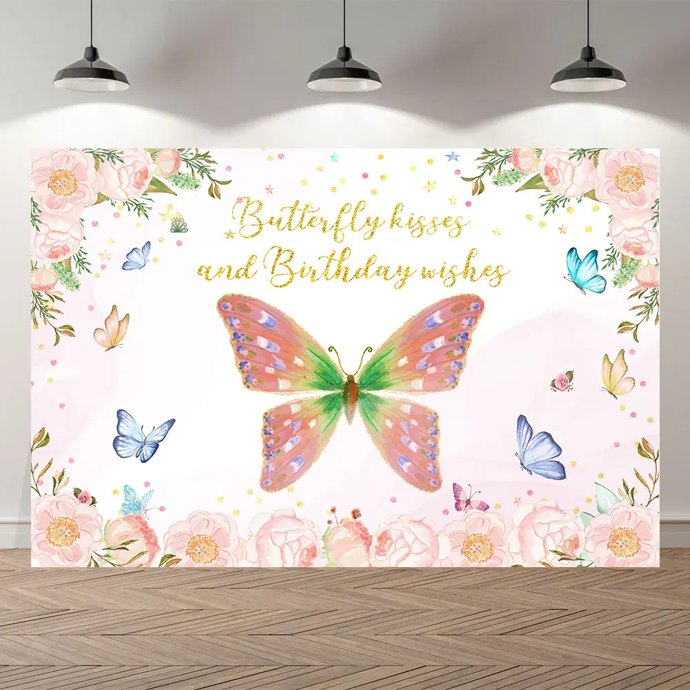 

Seekpro Photography Flowers Butterfly Spring Girls Pink Birthday Baby Shower Party Background Decorations Printed Backdrops