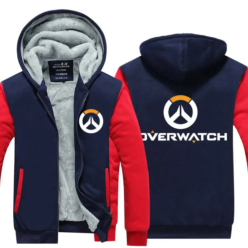 Blue and Red 3 Dva OW Overwatch Mercy Mei зимняя куртка на молнии из плотного флиса уличная Толстовка Спортивная толстовка с капюшоном костюм для косплея - Цвет: Blue and Red 3