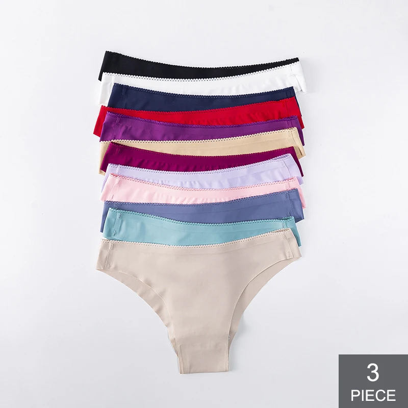 3pcs/pack Panties Woman Underwear Sexy Lingerie  Seamless Female G-string Thongs Ice Silk tanga Low-Rise Ropa Interior Femenina