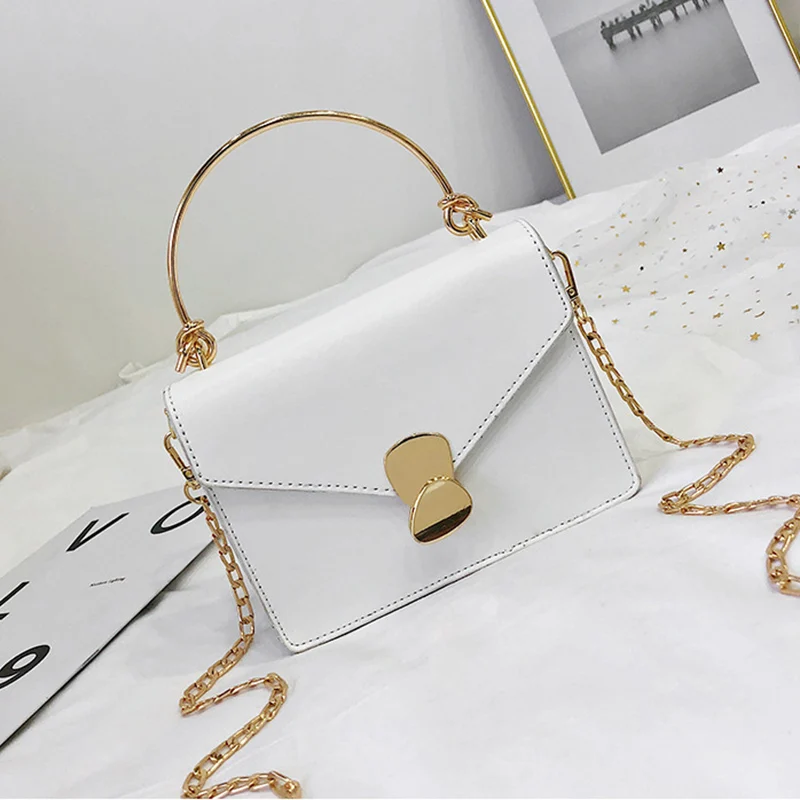 

Women Single Shoulder Bag Solid Color Plug Lock Handbag with Golden Chain Strap New