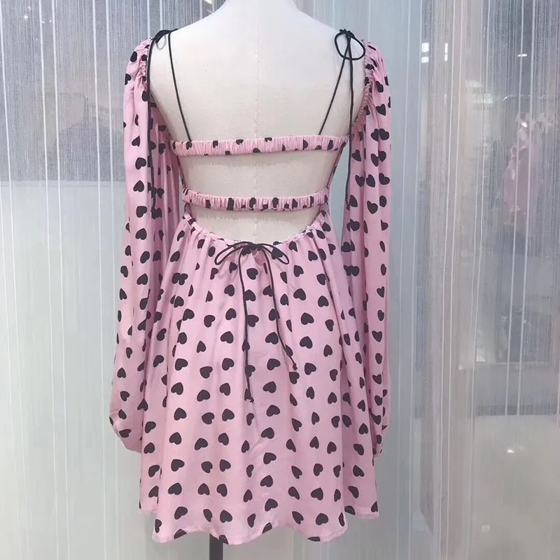 

VGH Polka Dot Sexy Women Dress Slash Neck Off Shoulder Lantern Sleeve High Waist Bowknot Backless Mini Dresses Female Summer