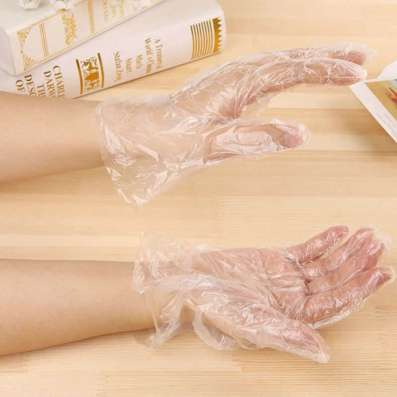 100pcs Disposable Clear Polythene Gloves Food Salon Beauty Safe Quality Food-grade Cleaning Rondom Color HOT | Дом и сад