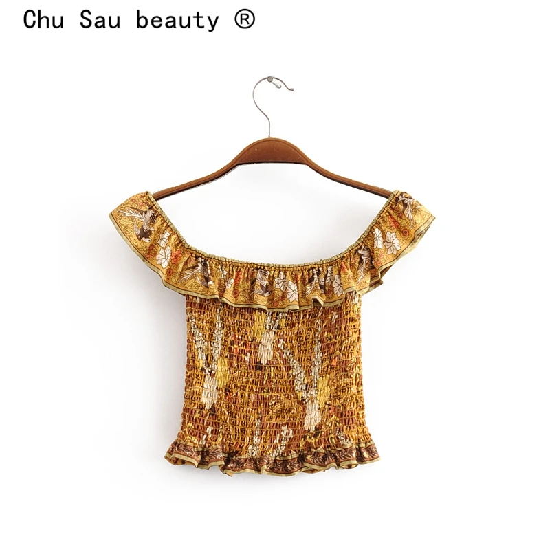 Chu Sau beauty новинка бохо цветочный принт короткие рубашки для женщин праздник шик с