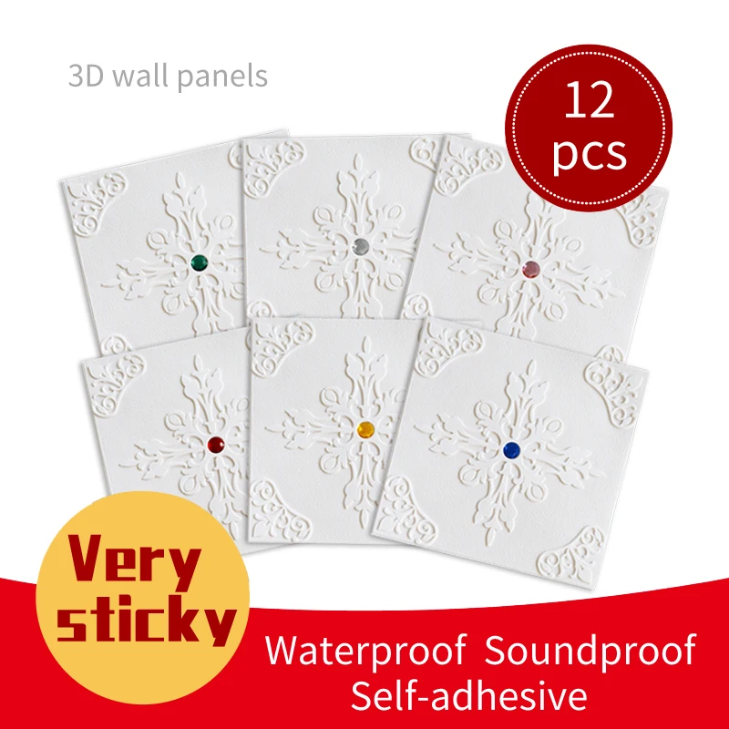 

12PCS Wall Sticker Vinyl Wallpaper DIY 3D Wallpaper Waterproof Foam Self-adhesive Panels Children's Room Kitchen Ceiling Decor