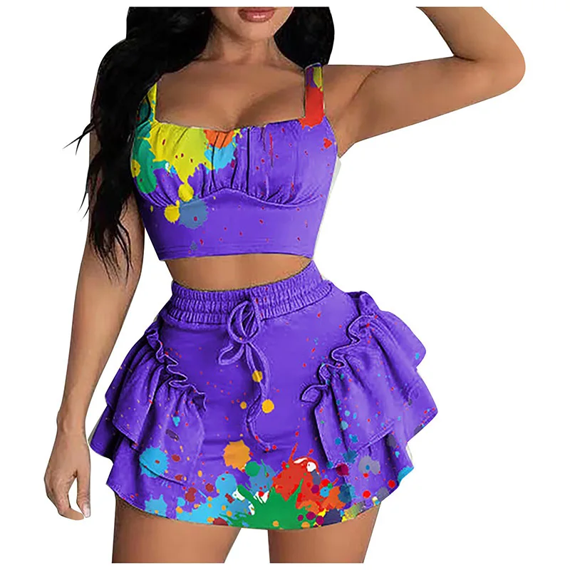 

2021 Summer New Fashion Sexy Women's Pants Set Top and Kilt 2 Two Piece Club Celebrity Evening Party Set