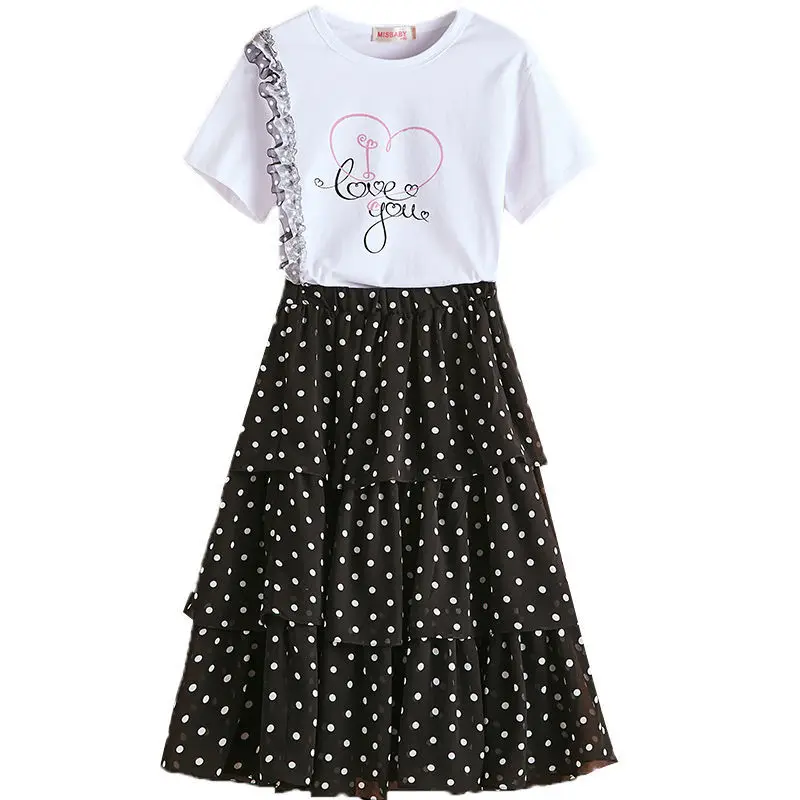 Детская мода для девочек летний комплект одежды 2021 летняя футболка с буквенным