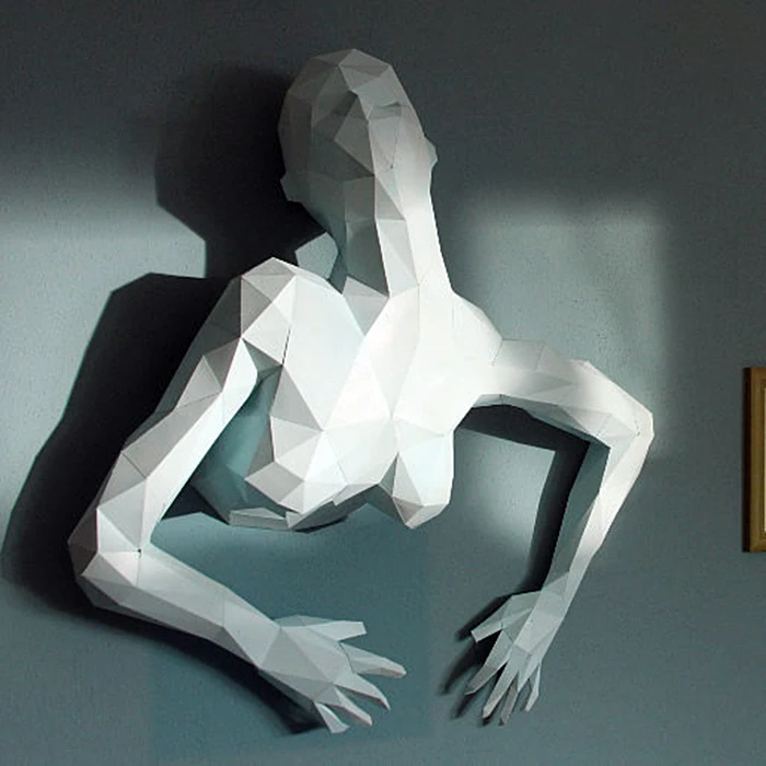 

3D WOMEN CLIMBING OUT OF THE WALL DECORATION HOME BAR HAND-MADE PAPER MODEL ON THE WALL DIY COLOR HOME DECORATION ACCESSORIES