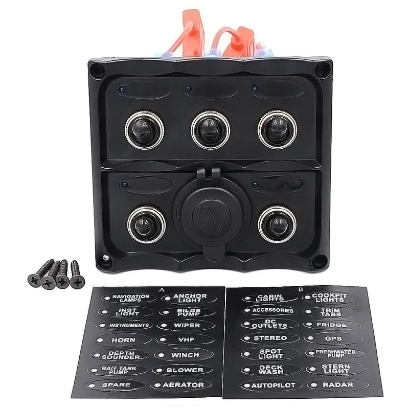 Marine Grade Boat 5 Gang Toggle Switch Panel w/ European Din Standard Dual USB Car-charger Fuse Blue LED Indicator DIY ON/OF | Автомобили