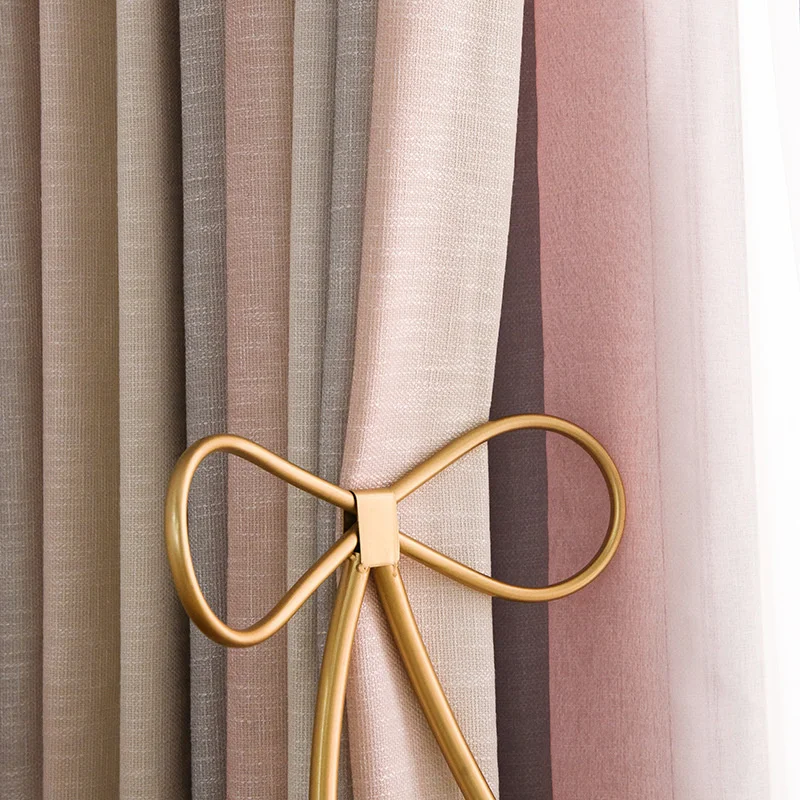 

MELUNMHOMPink and Gray Stripe Gradient Curtains Cotton and Linen Blend Physical Tulle Curtain for Living Room Bedroom window dec