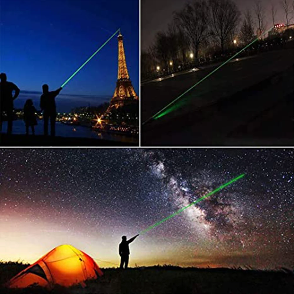 

High-Power Laser Pointer 303 Green Sight 10000m 5mW Ultra-Long Radiation Distance Green Laser 6 In 1 Laser Head + 18650 Battery