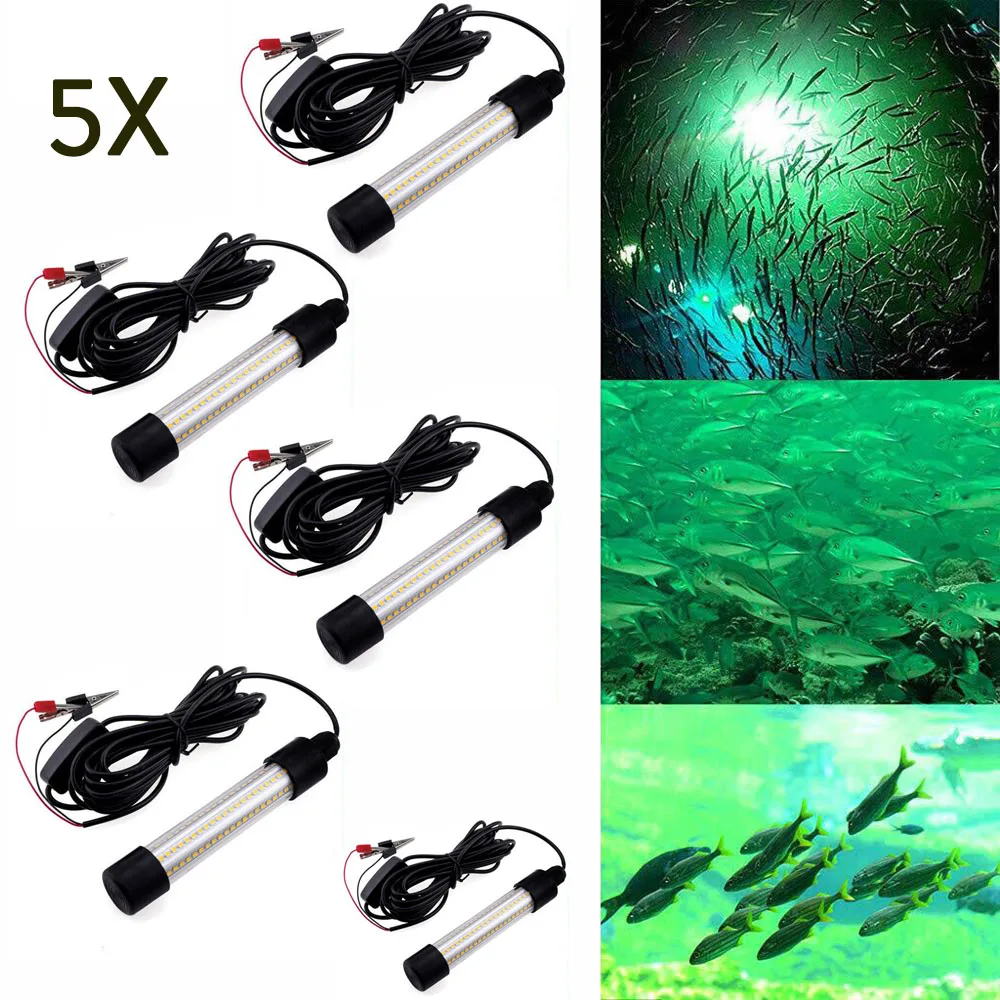 5X Waterproof LED Underwater Light Lamp AC/DC 12V 1200LM For Submersible Night Fishing Boat Outdoor Lighting Green Lights Lamps