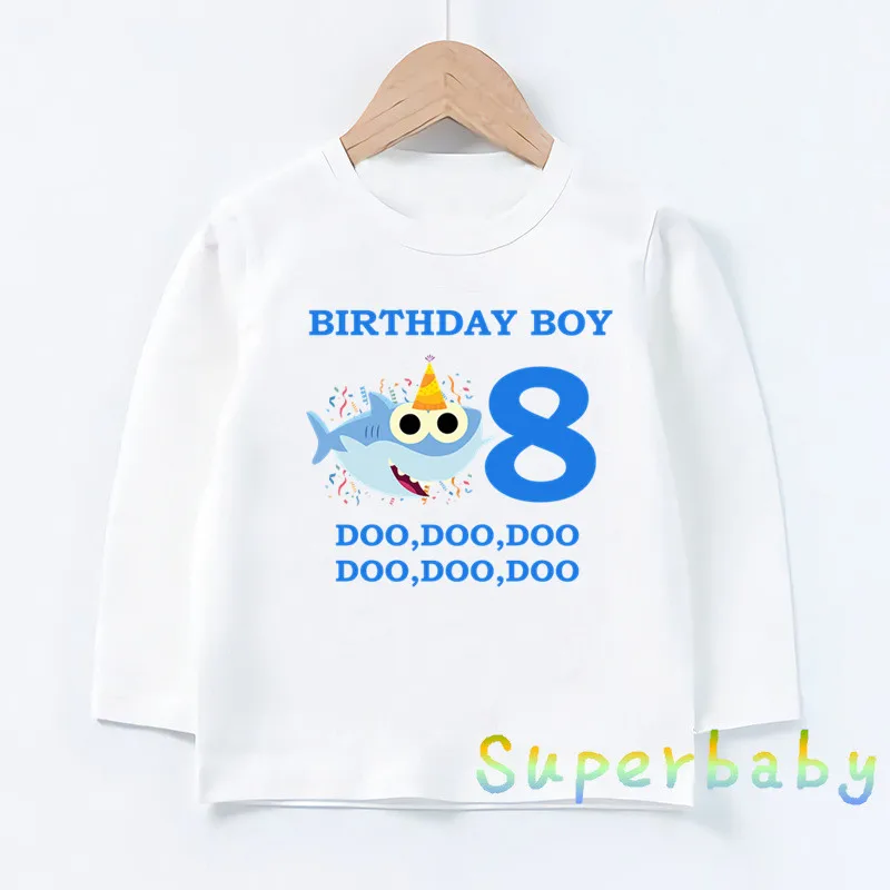 Свечи "Happy Birthday" для торта, Акула, 1-9 лет, футболка с принтом цифр, Забавные топы с рисунком для маленьких мальчиков и девочек, Детская футболка с длинными рукавами, LKP2441