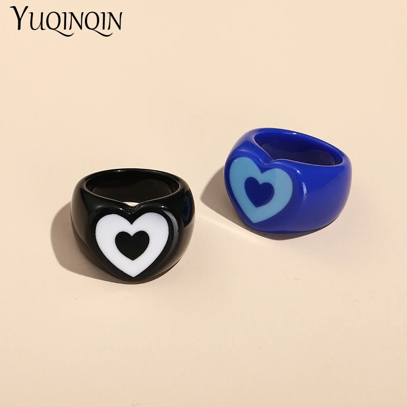 Женские кольца с сердцем Love простые эстетичные полимерные готические панковские