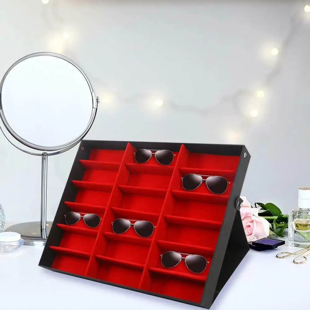 

18 Grids Black Eyeglass Sunglasses Glasses Storage Display Box Holder Case Organizer Storage Supplies
