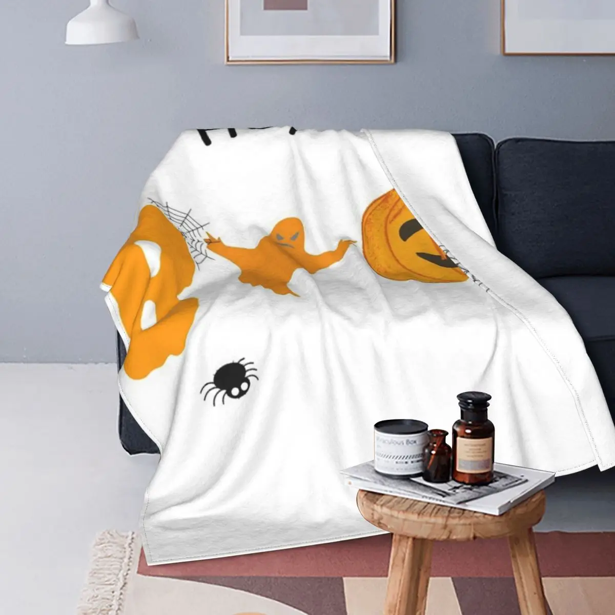 

Hey Boo-Manta de sonrisa de calabaza, colcha de cama, edredones a cuadros, manta doble para sofá, fundas de cama de invierno