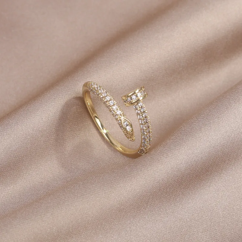 14K זהב אמיתי ציפוי AAA זירקון פשוט גיאומטרי טבעת אלגנטי נשים של יומי עבודה פתיחת מתכוונן טבעת
