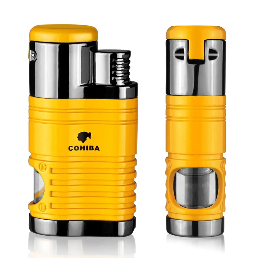 Cohiba-mechero para cigarros, 4 sopletes, llama de chorro, recargable con punz&oacute;n, herramienta para fumar, accesorios, encendedor de Gas port&aacute;til-1