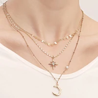 simple and versatile sky star and moon necklace multi layered fashion fringe wearing necklace woman