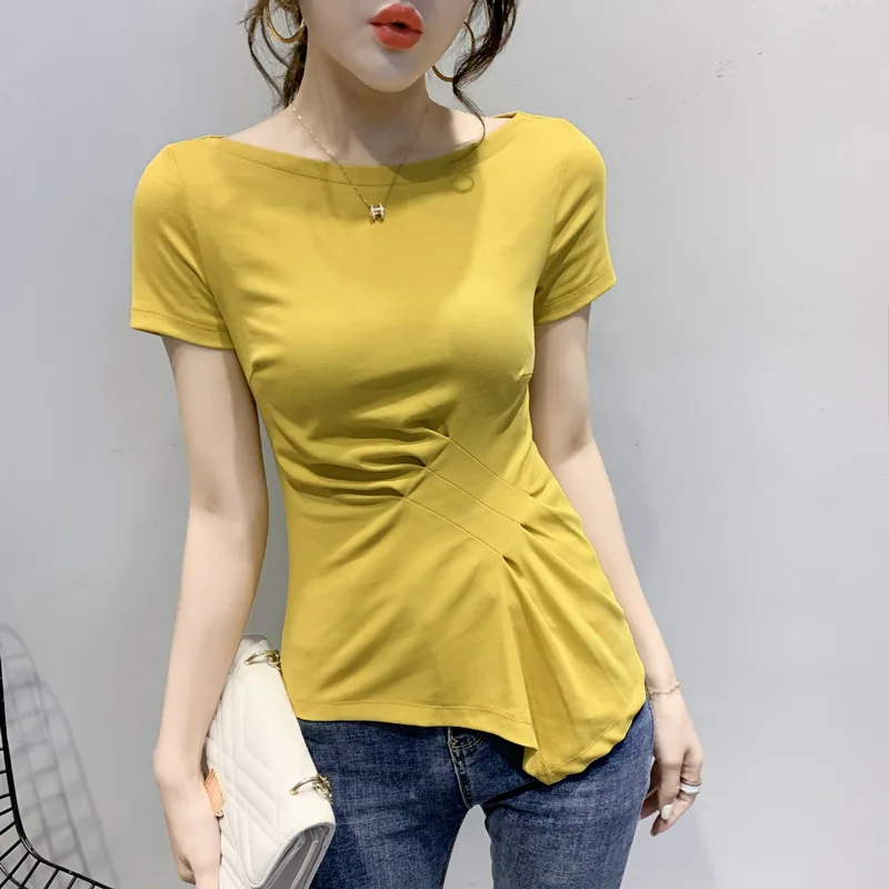 

2020 Summer Casual irregular hem short sleeve T-shirt women